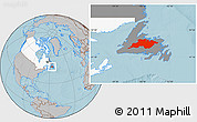 Gray Location Map of Division No.  6, highlighted country, highlighted parent region, hill shading