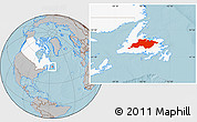 Gray Location Map of Division No.  6, highlighted country, hill shading
