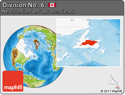Physical Location Map of Division No.  6, highlighted country