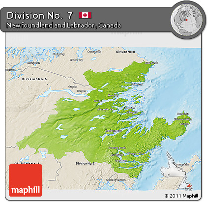 Physical 3D Map of Division No.  7, shaded relief outside