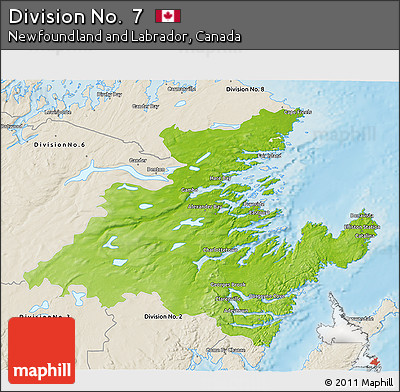 Physical 3D Map of Division No.  7, shaded relief outside