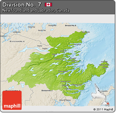 Physical 3D Map of Division No.  7, shaded relief outside