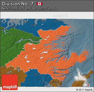 Political 3D Map of Division No.  7, darken