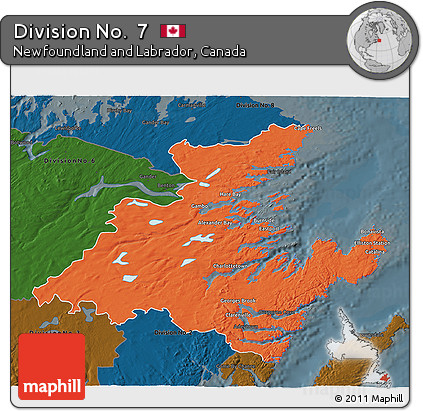 Political 3D Map of Division No.  7, darken