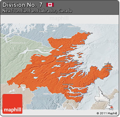 Political 3D Map of Division No.  7, lighten, semi-desaturated