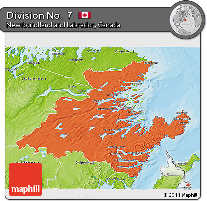 Political 3D Map of Division No.  7, physical outside