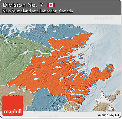 Political 3D Map of Division No.  7, semi-desaturated