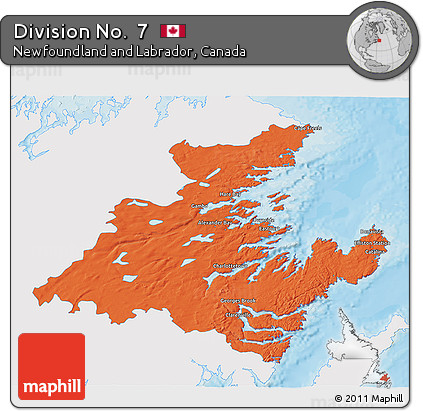 Political 3D Map of Division No.  7, single color outside