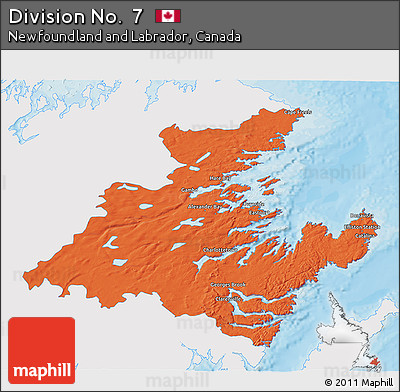 Political 3D Map of Division No.  7, single color outside