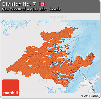 Political 3D Map of Division No.  7, single color outside