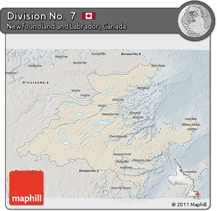 Shaded Relief 3D Map of Division No.  7, semi-desaturated