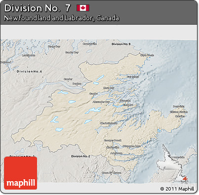Shaded Relief 3D Map of Division No.  7, semi-desaturated