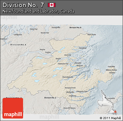 Shaded Relief 3D Map of Division No.  7, semi-desaturated