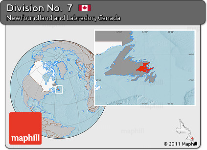 Gray Location Map of Division No.  7, highlighted country, highlighted parent region, hill shading