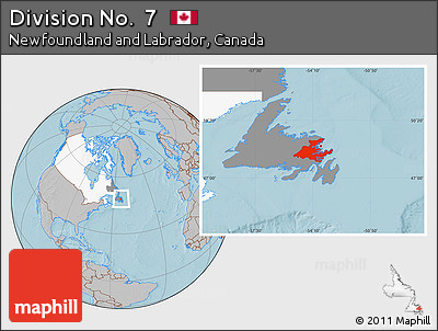 Gray Location Map of Division No.  7, highlighted country, highlighted parent region, hill shading