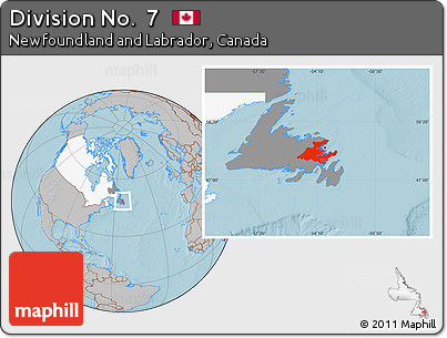 Gray Location Map of Division No.  7, highlighted country, highlighted parent region, hill shading