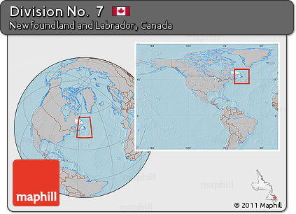 Gray Location Map of Division No.  7, highlighted parent region, within the entire country, hill shading