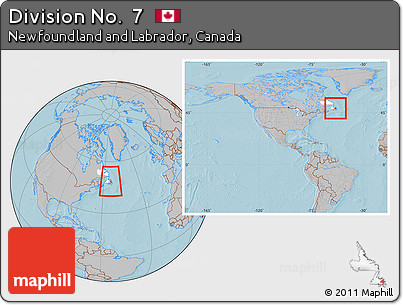 Gray Location Map of Division No.  7, highlighted parent region, within the entire country, hill shading
