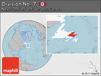 Gray Location Map of Division No.  7, highlighted parent region, hill shading