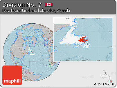 Gray Location Map of Division No.  7, highlighted parent region, hill shading