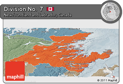 Political Panoramic Map of Division No.  7, semi-desaturated