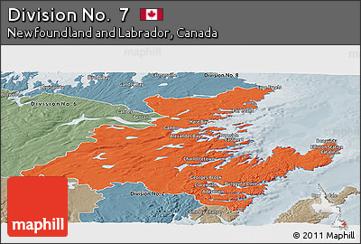 Political Panoramic Map of Division No.  7, semi-desaturated