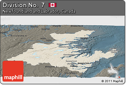 Shaded Relief Panoramic Map of Division No.  7, darken