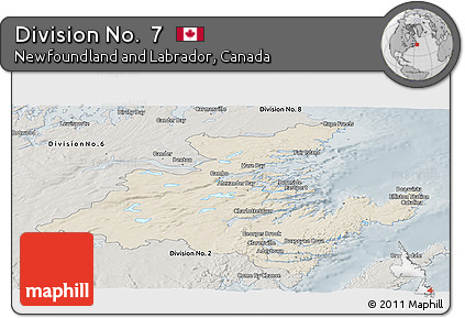 Shaded Relief Panoramic Map of Division No.  7, semi-desaturated