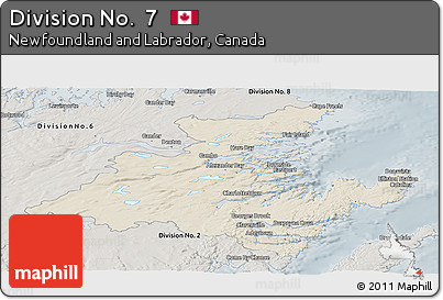 Shaded Relief Panoramic Map of Division No.  7, semi-desaturated