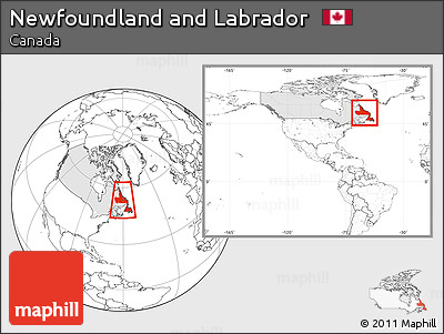 Blank Location Map of Newfoundland and Labrador, highlighted country, within the entire country