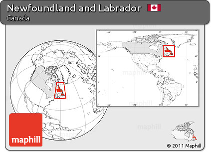 Blank Location Map of Newfoundland and Labrador, highlighted country, within the entire country