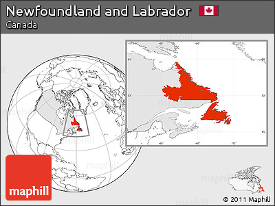 Blank Location Map of Newfoundland and Labrador, highlighted country