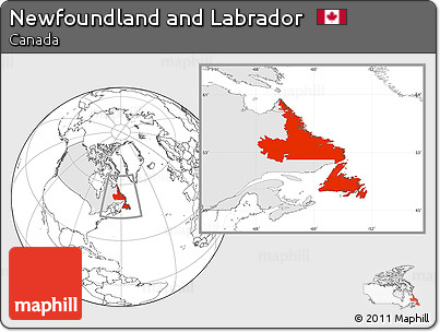 Blank Location Map of Newfoundland and Labrador, highlighted country