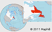 Gray Location Map of Newfoundland and Labrador, highlighted country