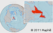 Gray Location Map of Newfoundland and Labrador, hill shading