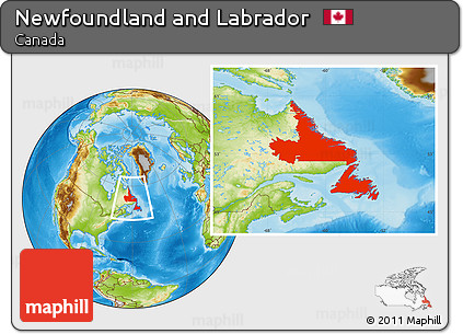 Physical Location Map of Newfoundland and Labrador