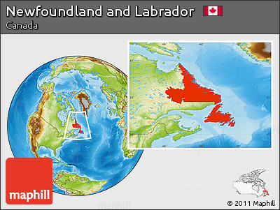 Physical Location Map of Newfoundland and Labrador