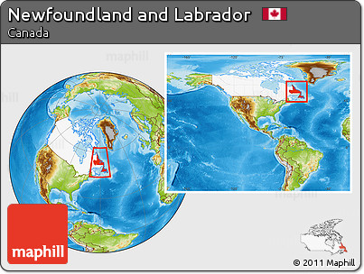 Physical Location Map of Newfoundland and Labrador, highlighted country, within the entire country
