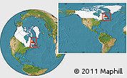 Satellite Location Map of Newfoundland and Labrador, highlighted country, within the entire country
