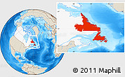 Shaded Relief Location Map of Newfoundland and Labrador, highlighted country
