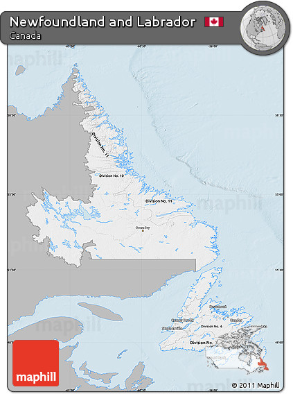 Gray Map of Newfoundland and Labrador, single color outside