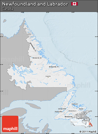 Gray Map of Newfoundland and Labrador, single color outside