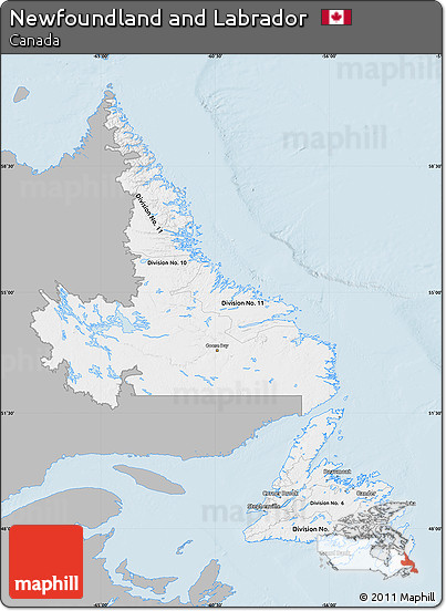Gray Map of Newfoundland and Labrador, single color outside