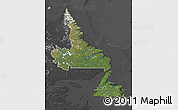 Satellite Map of Newfoundland and Labrador, darken, desaturated