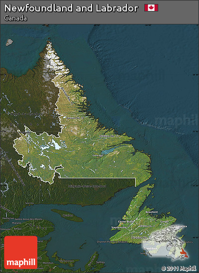 Satellite Map of Newfoundland and Labrador, darken
