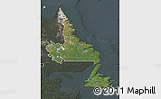 Satellite Map of Newfoundland and Labrador, darken, semi-desaturated