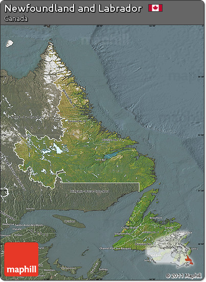 Satellite Map of Newfoundland and Labrador, semi-desaturated