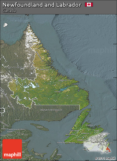 Satellite Map of Newfoundland and Labrador, semi-desaturated