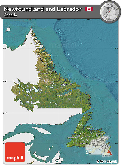 Satellite Map of Newfoundland and Labrador, single color outside