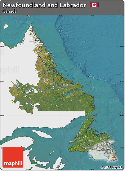 Satellite Map of Newfoundland and Labrador, single color outside
